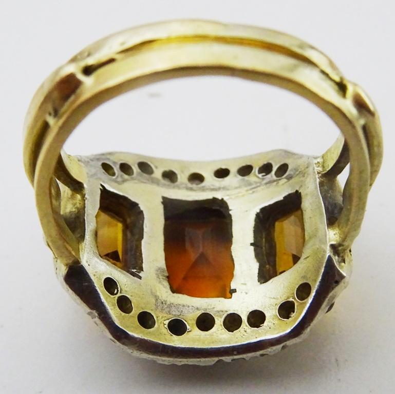 Retro Vintage handmade Citrine and Diamond 18 karat Gold and Silver Ring For Sale