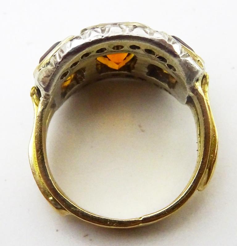 Vintage handmade Citrine and Diamond 18 karat Gold and Silver Ring For Sale 1