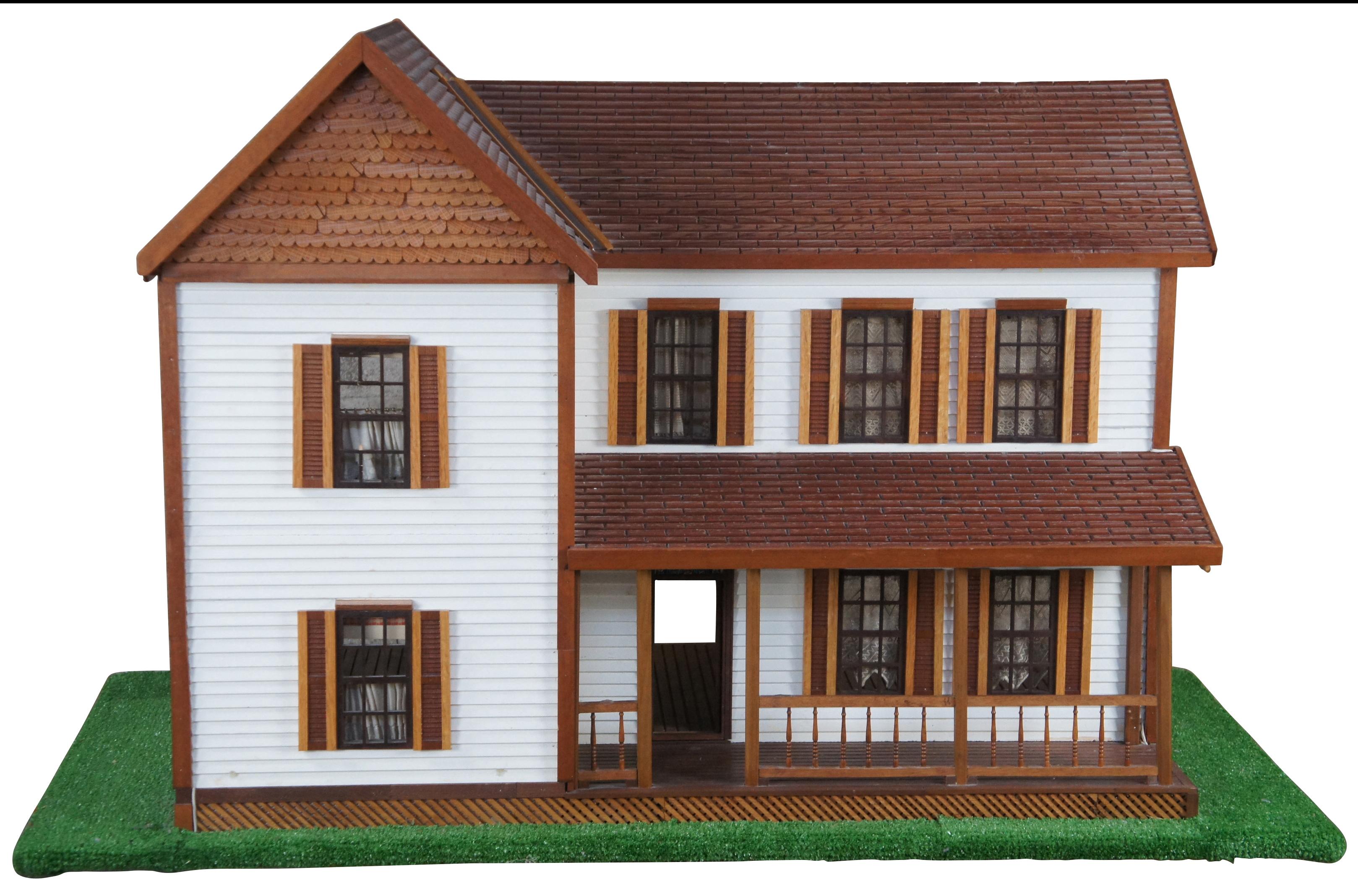 Vintage Handmade Craftsman 1:12 Scale Pine Country Dollhouse 2 Story Farmhouse 6