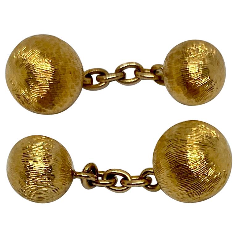Vintage, Handmade Cufflinks in Yellow Gold with Florentine Finish For Sale