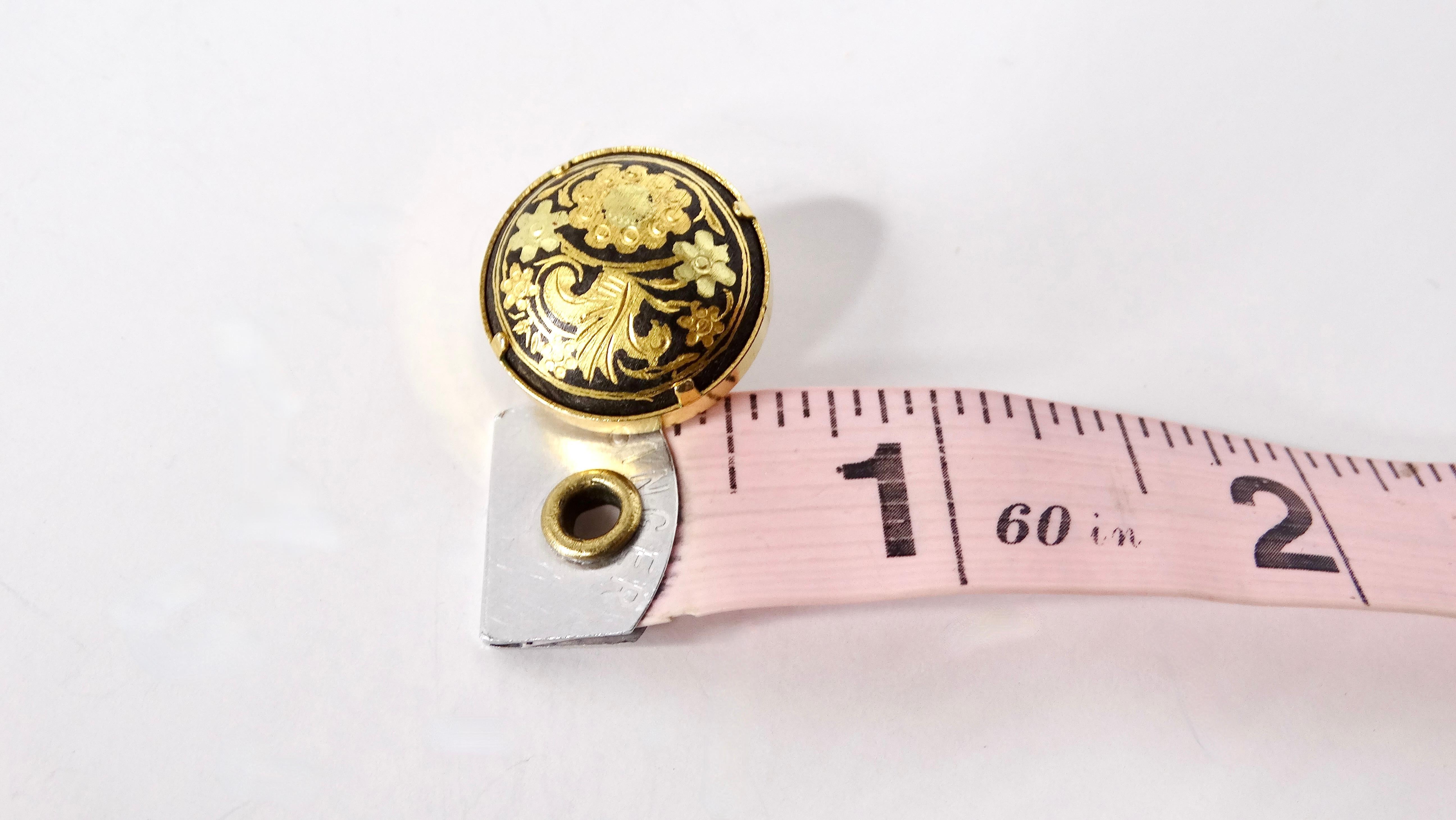 Vintage Handmade Damascene Spain 18k Gold Plated Clip-On Earrings In Good Condition For Sale In Scottsdale, AZ