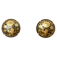 Boucles d'oreilles à clip Damascène Espagne 18k plaqué or, faites à la main, d'époque