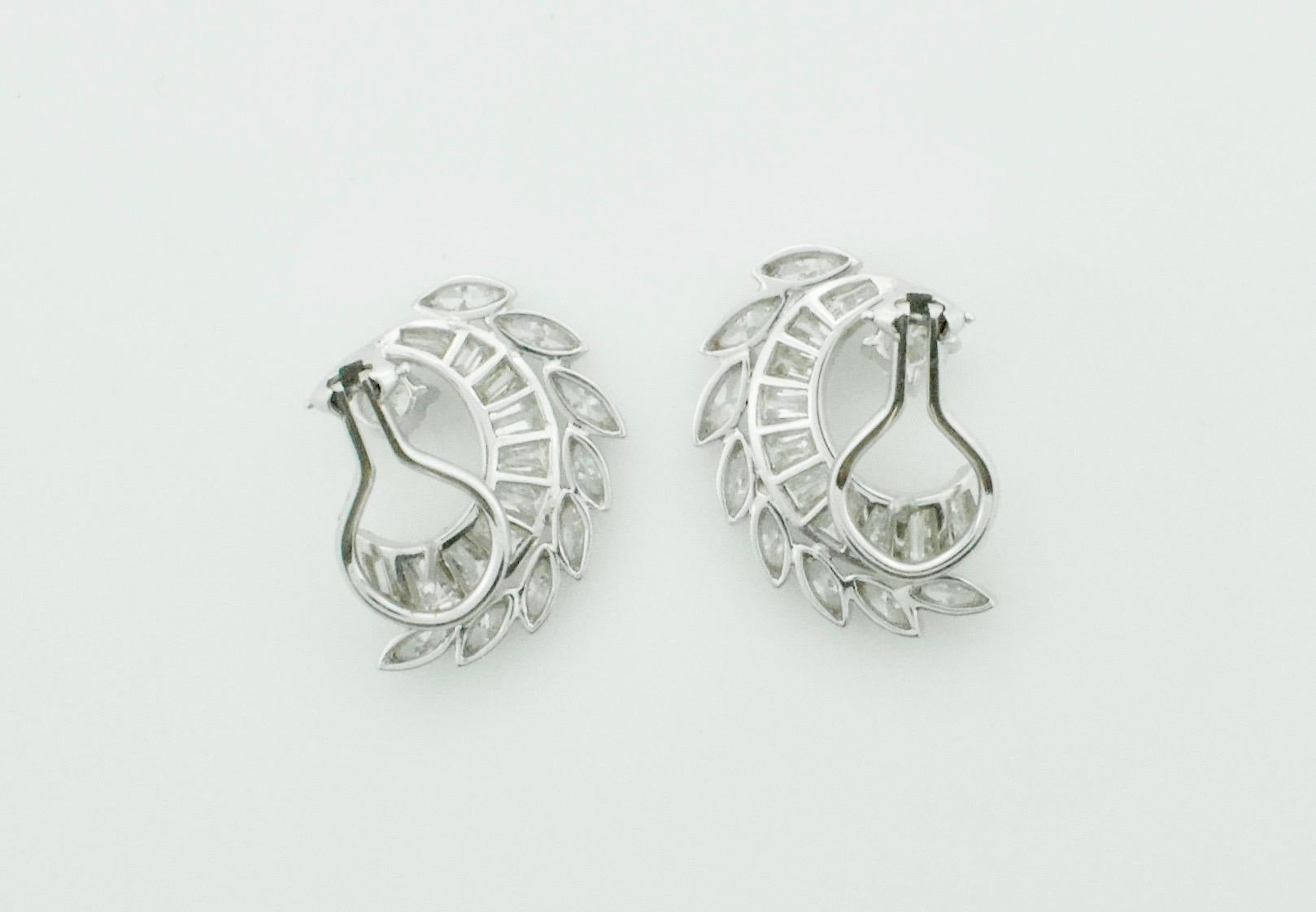 Marquise Cut Vintage Handmade Diamond and Platinum Earrings – Circa 1940s For Sale