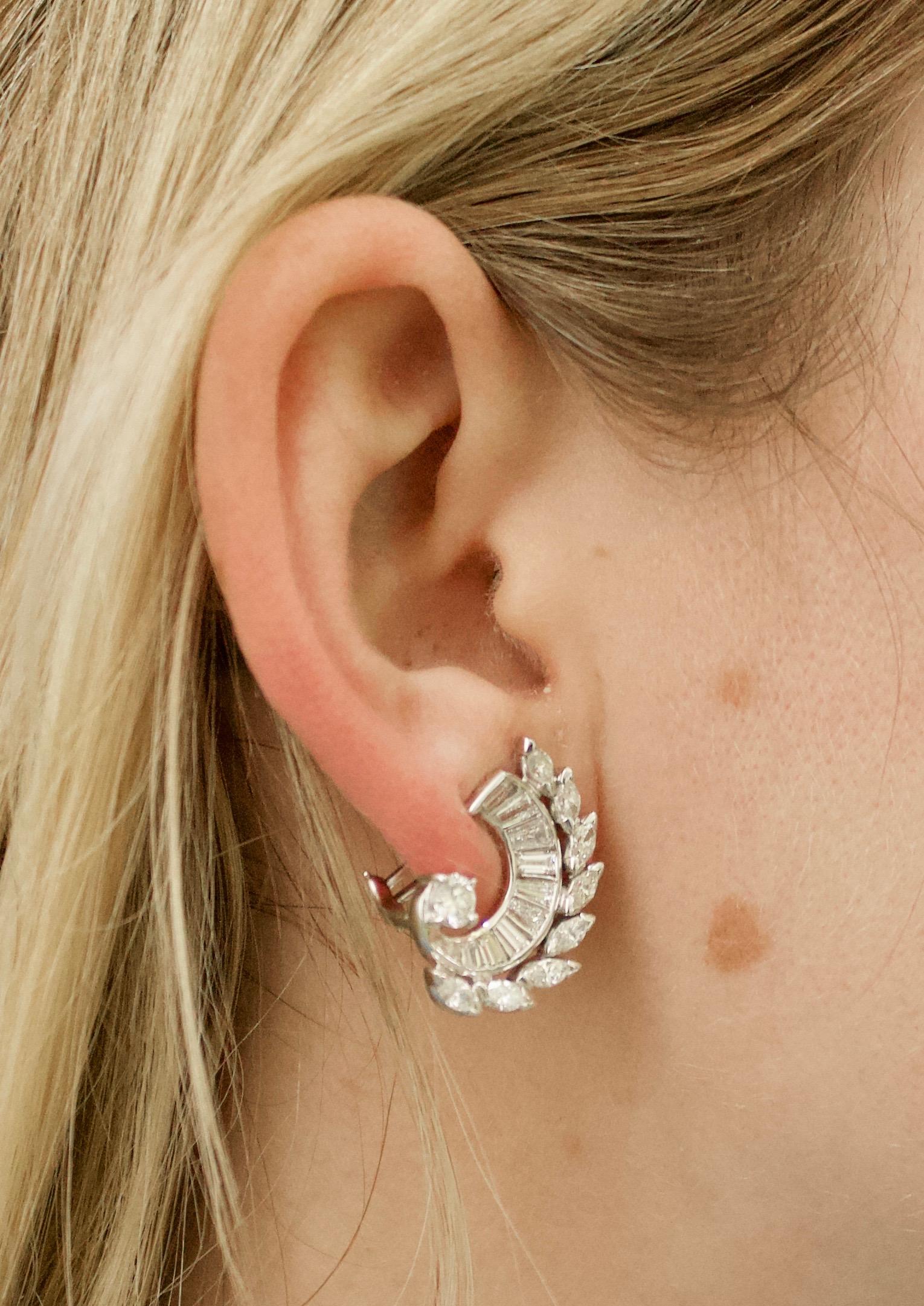 Vintage Handmade Diamond and Platinum Earrings – Circa 1940s For Sale 2