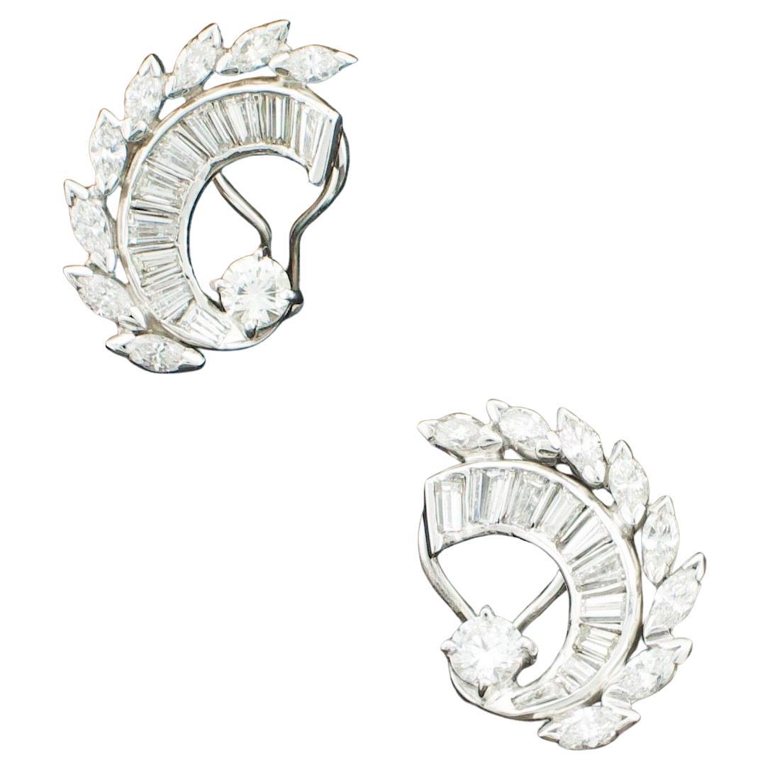 Vintage Handmade Diamond and Platinum Earrings – Circa 1940s For Sale