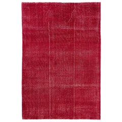 6.7x10 Ft Plain Vintage Handmade Rug Overdyed in Red for Modern Interiors