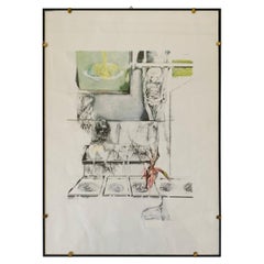 Vintage Handmade Drawing poster, Italy 1960s