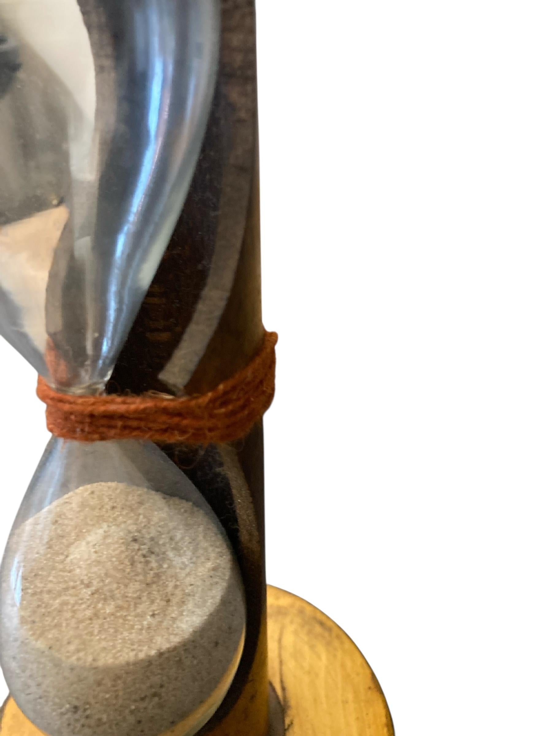 Victorian Vintage Handmade Egg Timer Hourglass in Wooden Textile Bobbin Spool 3min Timer For Sale