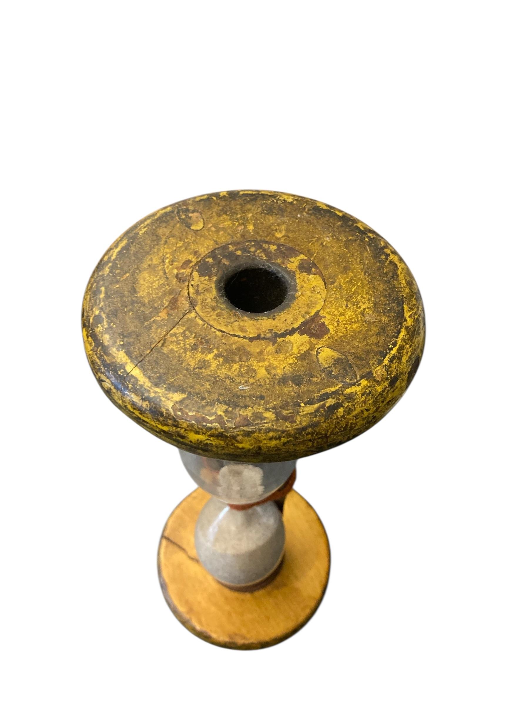 20th Century Vintage Handmade Egg Timer Hourglass in Wooden Textile Bobbin Spool 3min Timer For Sale