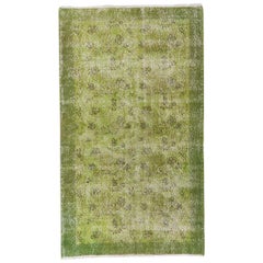 4x7 ft Vintage Handmade Turkish Rug with Low Wool Pile Over-Dyed in Lime Green