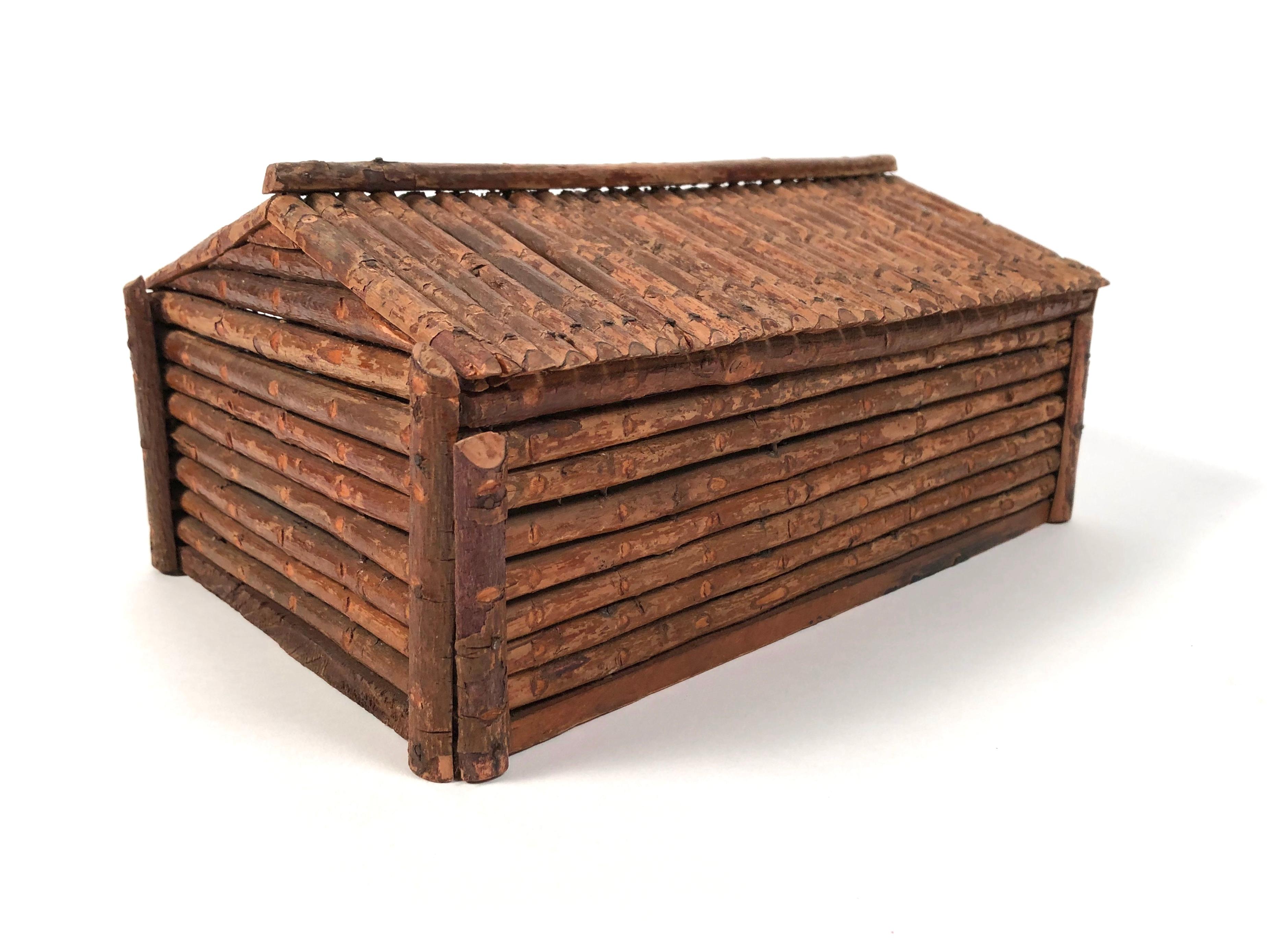 Hand-Crafted Vintage Handmade Folk Art Log Cabin Box