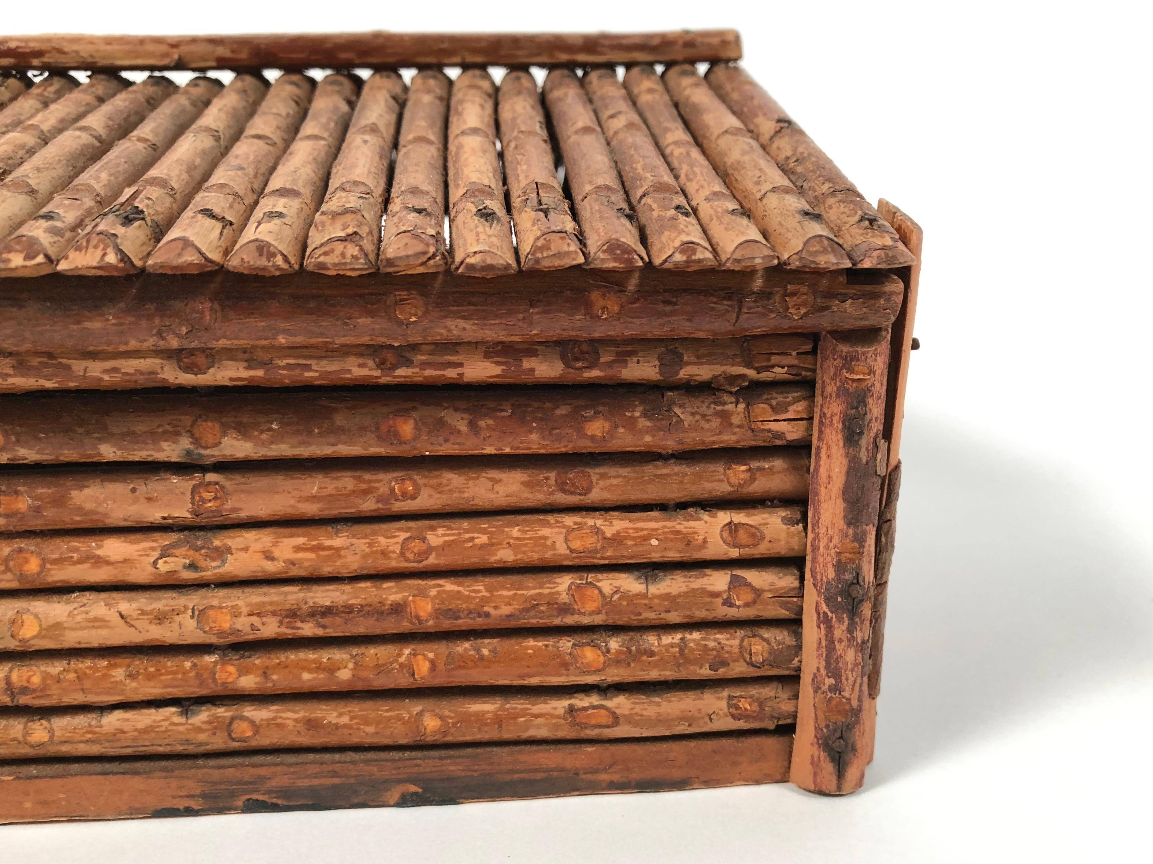 Wood Vintage Handmade Folk Art Log Cabin Box
