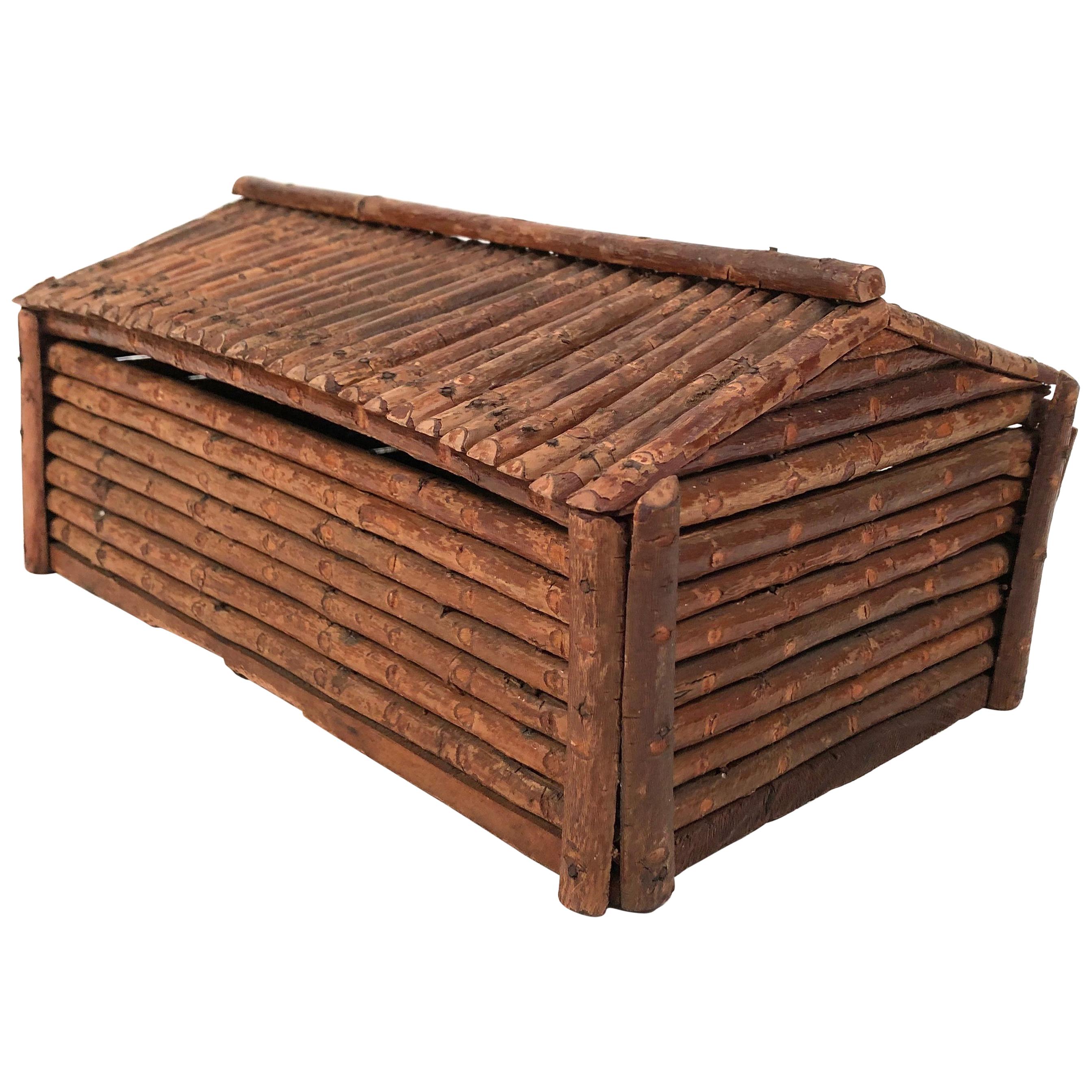 Vintage Handmade Folk Art Log Cabin Box