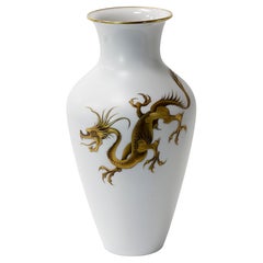 Antique Handmade German Heinrich Porcelain Golden Dragon Vase