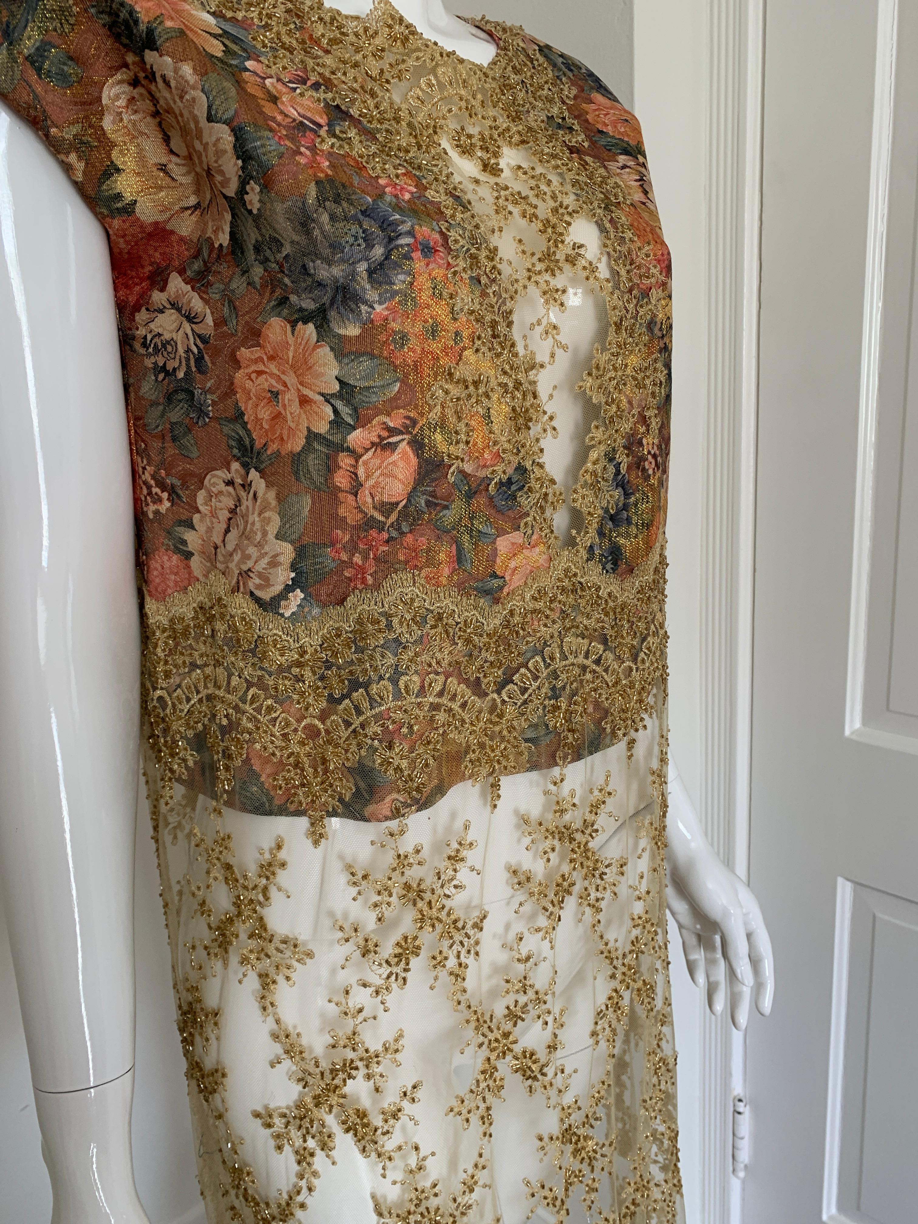 Vintage Handmade Gold Applique and Floral Gown  In Excellent Condition In Thousand Oaks, CA