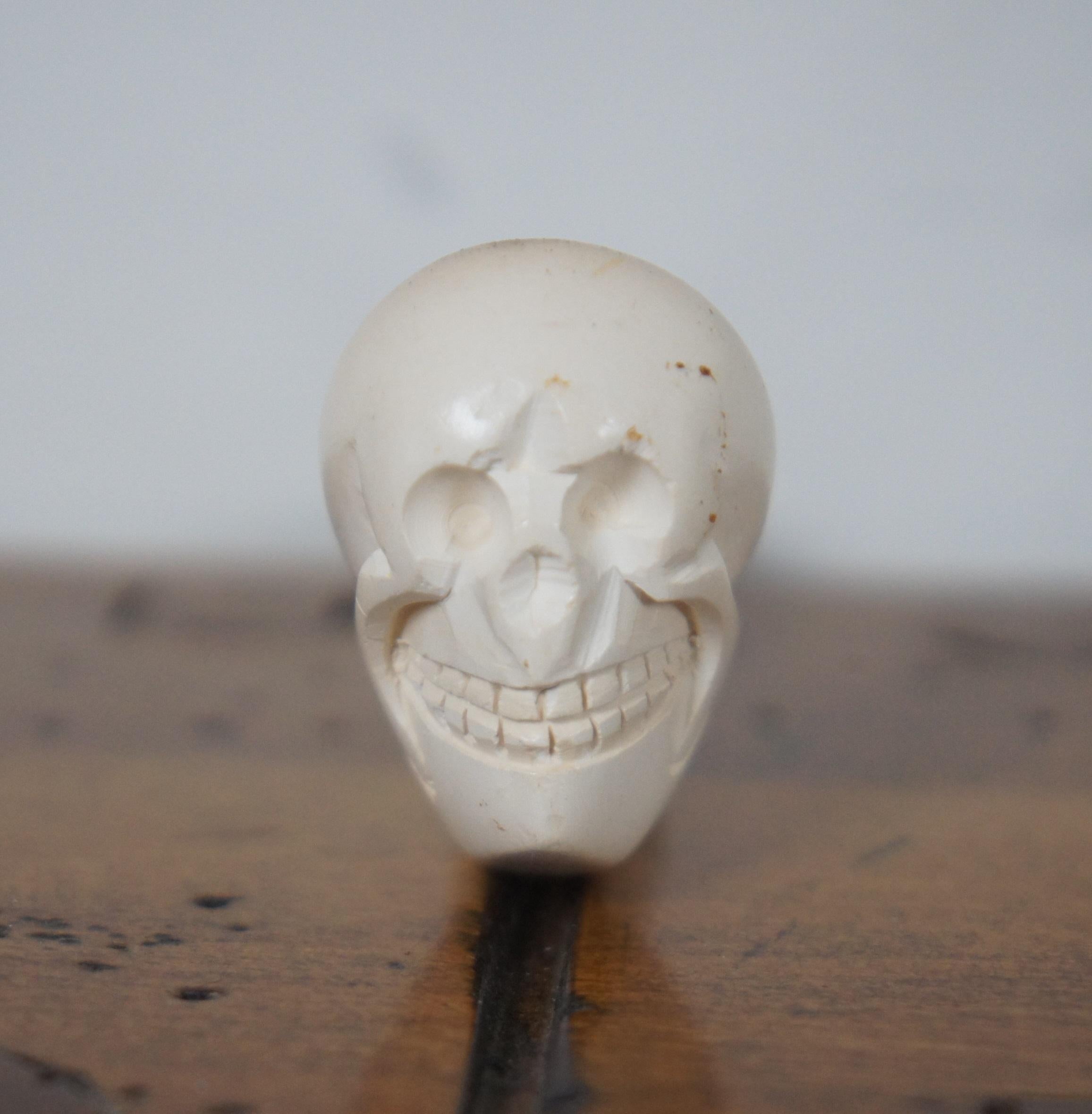 Vintage Handmade Grinning Skull Meerschaum Smoking Pipe Red Stem Skeleton 2