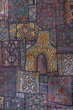 Vintage Handmade Gujarati Tribal Saree Mirror Patchwork & Textiles Tapestry