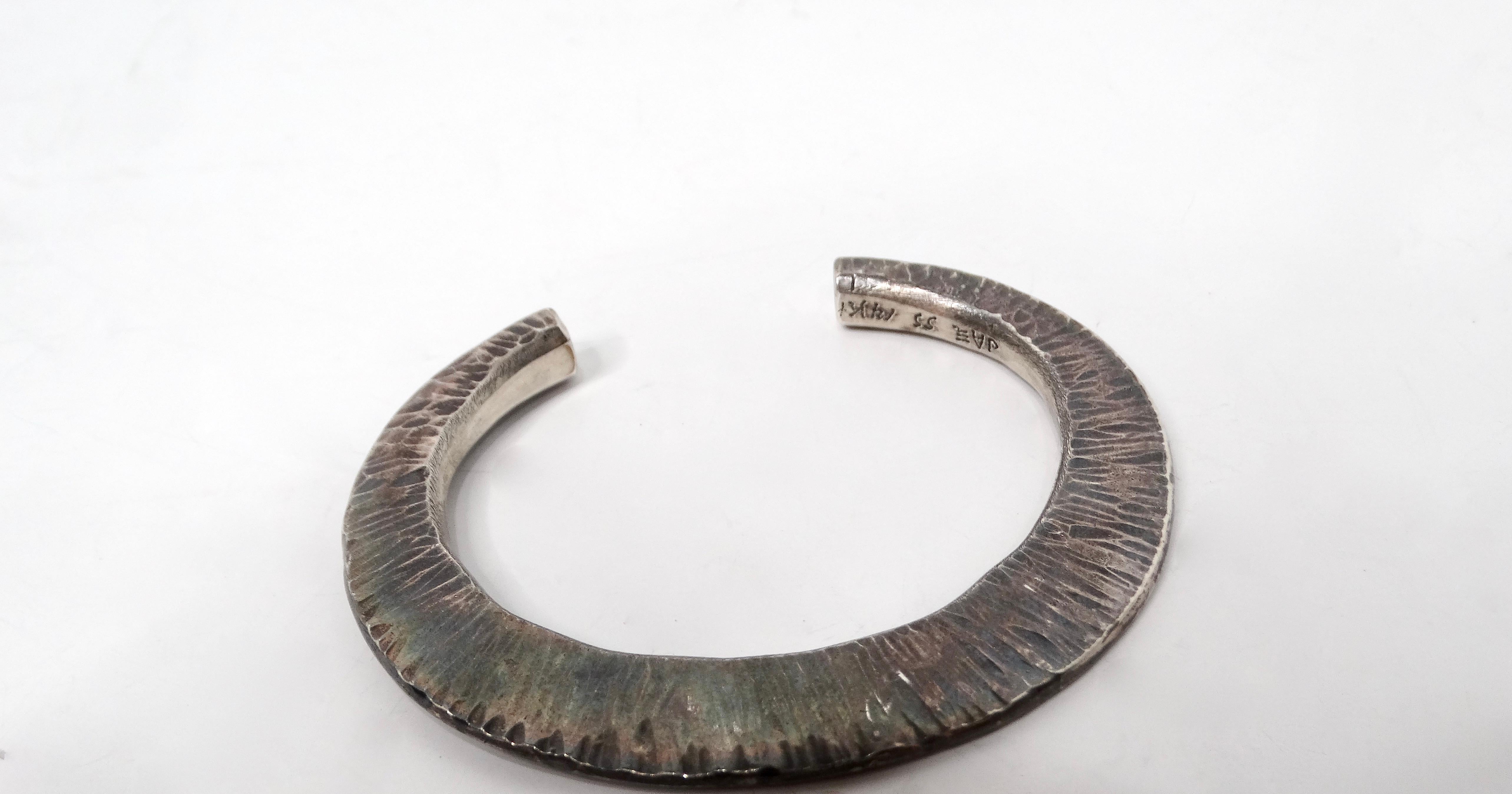 Women's Vintage Handmade Hammered Sterling Silver & 14k Gold Cuff For Sale