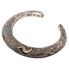 Vintage Handmade Hammered Sterling Silver & 14k Gold Cuff