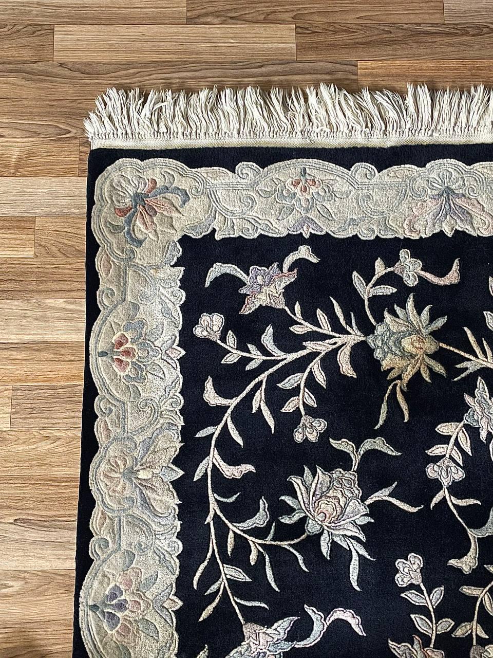 Vintage Handmade Hand-Knotted Wool Chinese Rug by Nourison In Good Condition For Sale In Los Angeles, CA