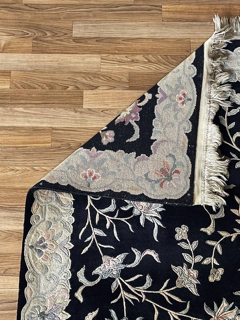 Late 20th Century Vintage Handmade Hand-Knotted Wool Chinese Rug by Nourison For Sale