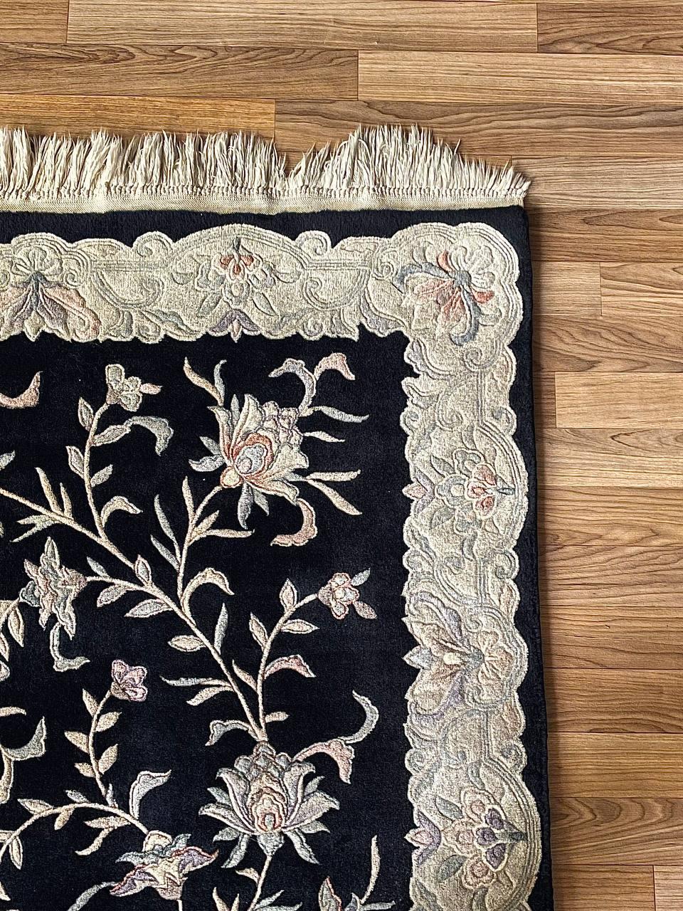 Vintage Handmade Hand-Knotted Wool Chinese Rug by Nourison For Sale 1