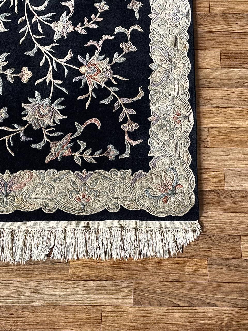 Vintage Handmade Hand-Knotted Wool Chinese Rug by Nourison For Sale 3