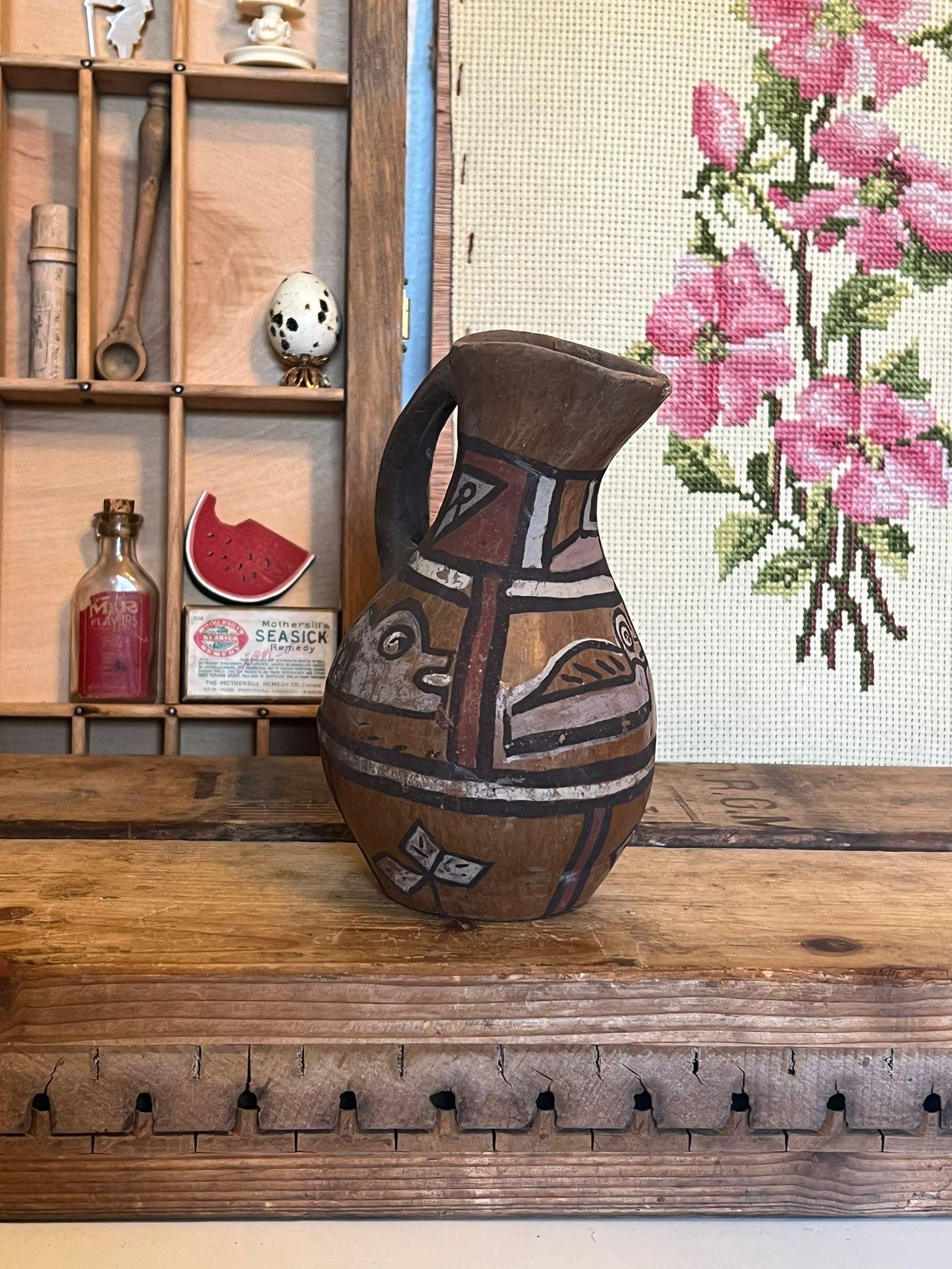 Vintage Handmade Hand gemalt Keramik Kunst Vase (Moderne der Mitte des Jahrhunderts) im Angebot