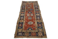 Tapis de couloir Heriz Rust vintage fait à la main avec motif floral
