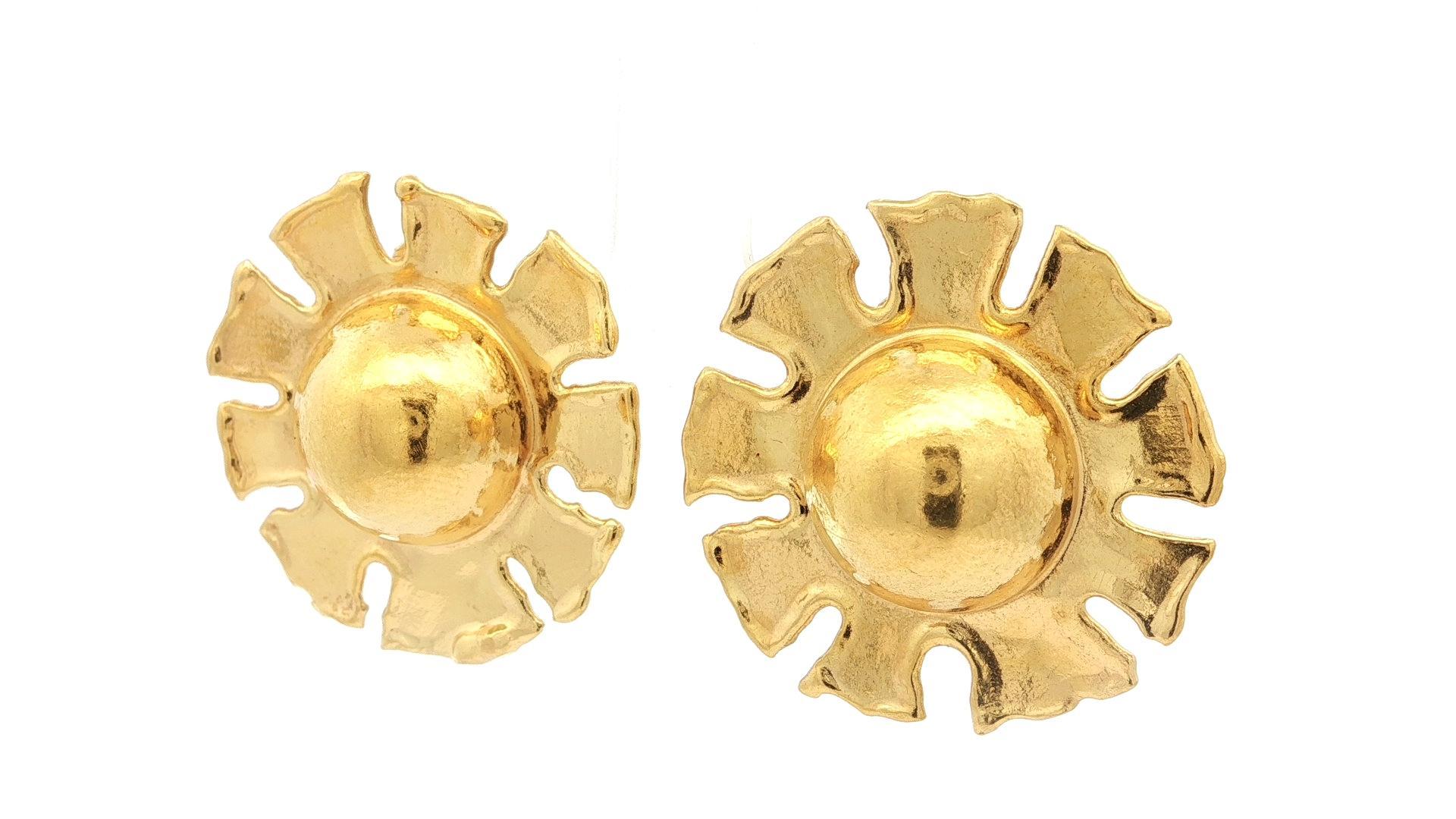 Vintage Handmade High Karat Gelbgold 28mm Sunburst Große Clip On Ohrringe im Zustand „Hervorragend“ im Angebot in Montclair, NJ