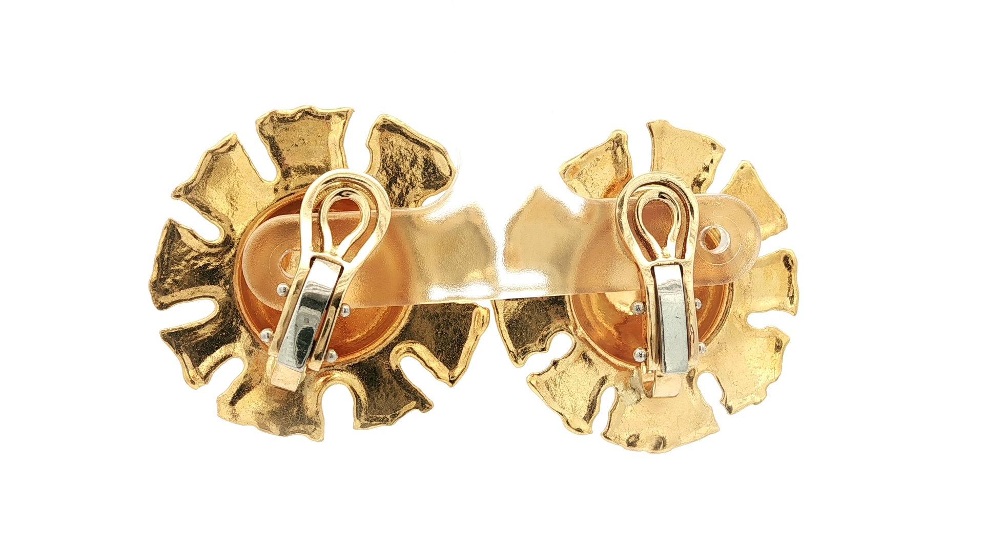 Vintage Handmade High Karat Gelbgold 28mm Sunburst Große Clip On Ohrringe Damen im Angebot