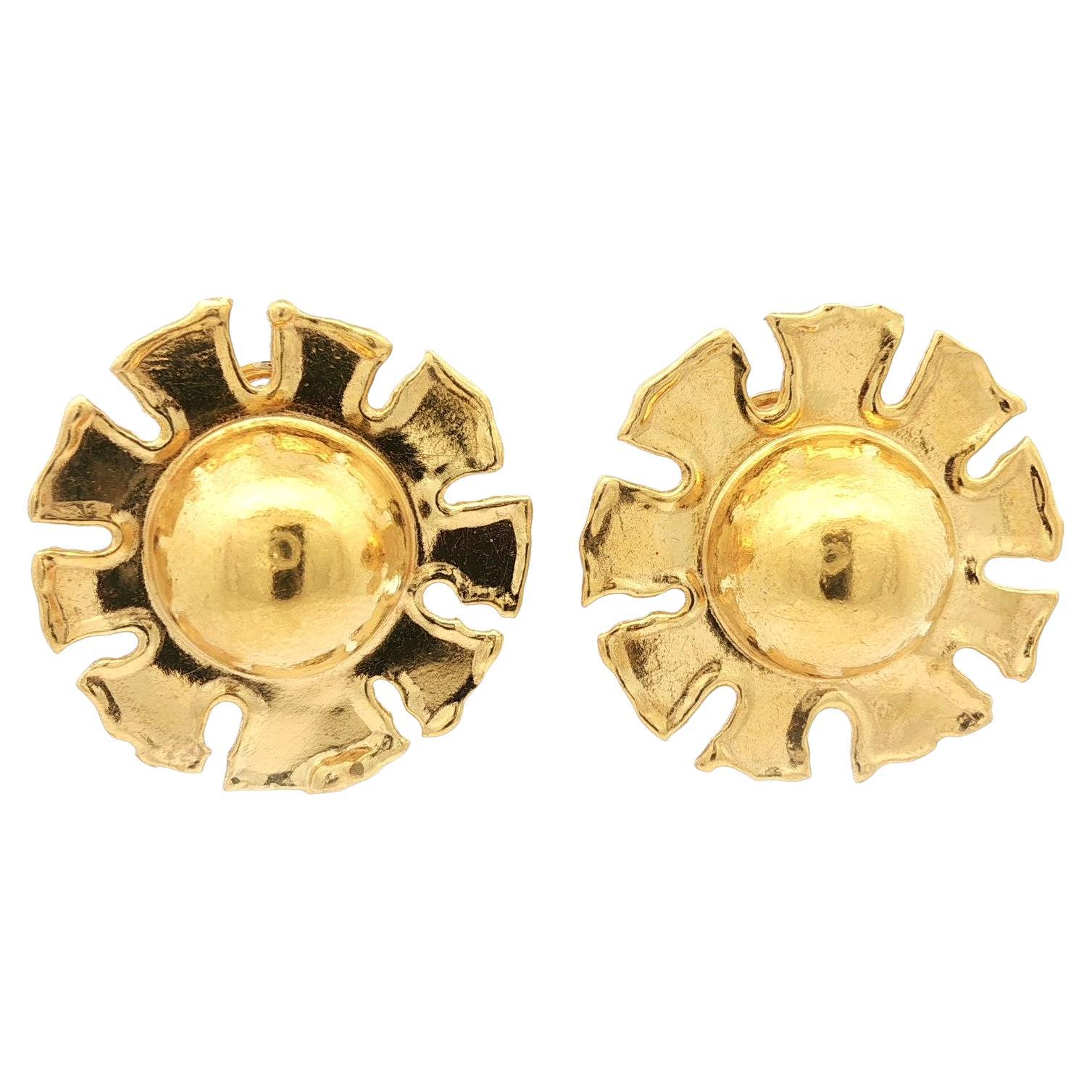 Orecchini a clip vintage fatti a mano in oro giallo ad alto tenore di carati da 28 mm a forma di scoppio