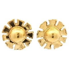 Orecchini a clip vintage fatti a mano in oro giallo ad alto tenore di carati da 28 mm a forma di scoppio