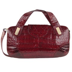 Vintage Handmade in Italy Red Burgundy Leather Tote Handbag
