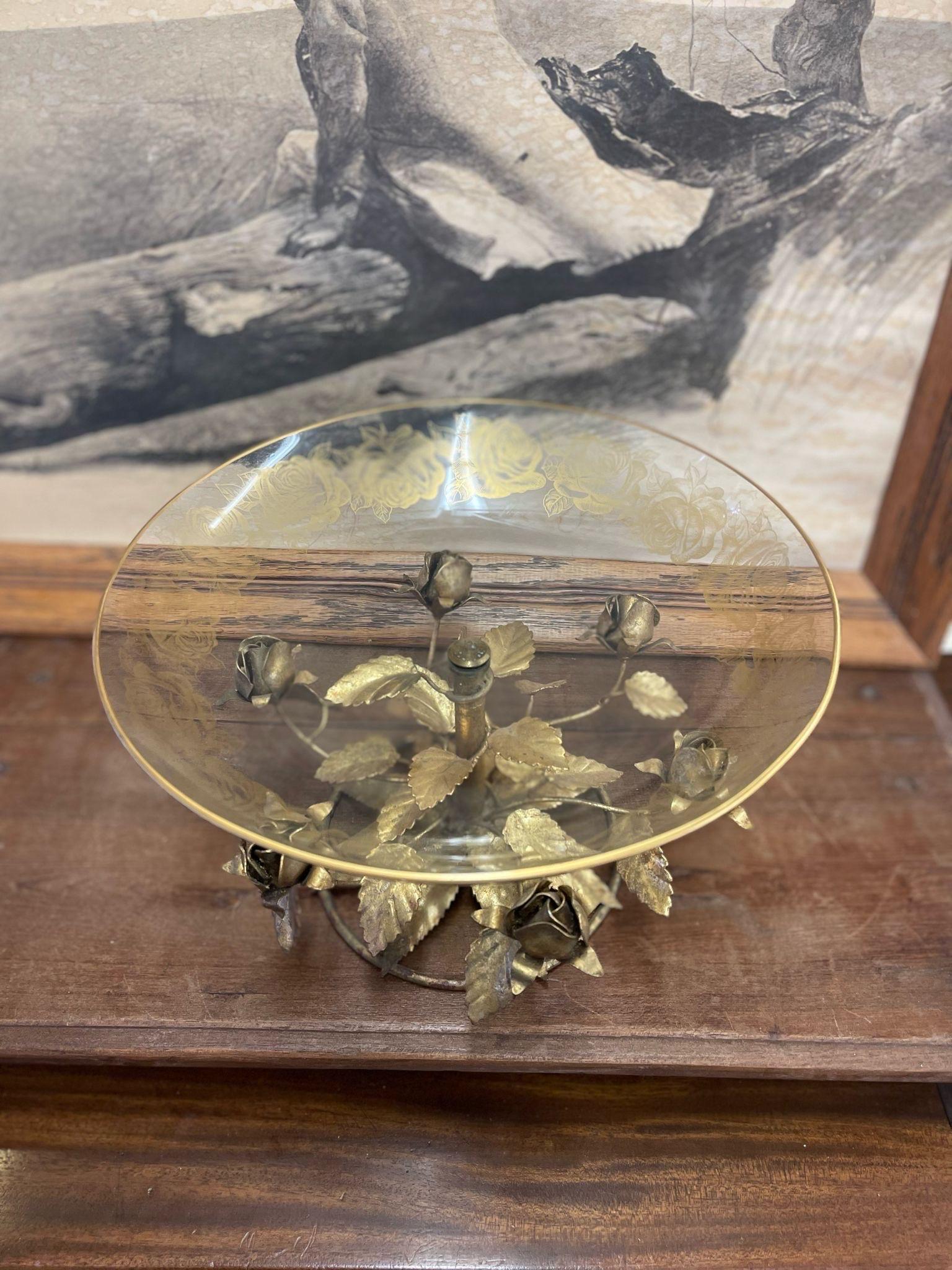 Vintage Handmade Italian Bowl With Gifted Rose Sculpture Base. In Good Condition For Sale In Seattle, WA