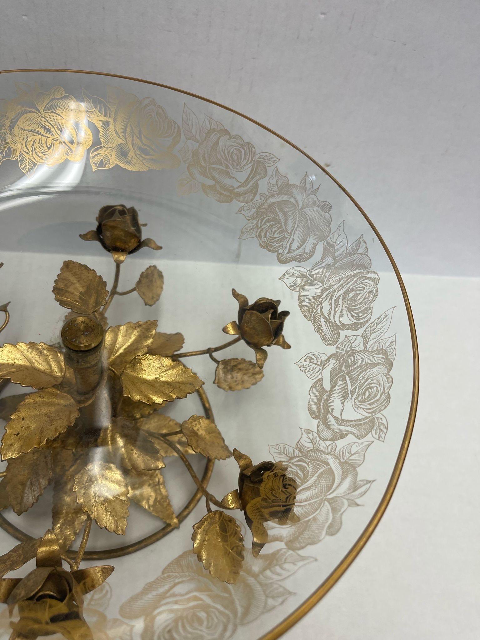 Late 20th Century Vintage Handmade Italian Bowl With Gifted Rose Sculpture Base. For Sale