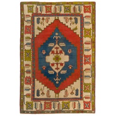 7.8x11 Ft Vintage Konya Area Rug. 100% Soft Wool. Red, Blue & Beige Green Colors