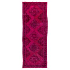 4.8x12.3 Ft Vintage Handmade Konya, Sille Runner Rug Over-Dyed in Fuchsia Pink