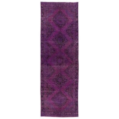 4.4x12.6 Ft Vintage Handmade Konya, Sille Runner Rug Over-Dyed in Purple Color