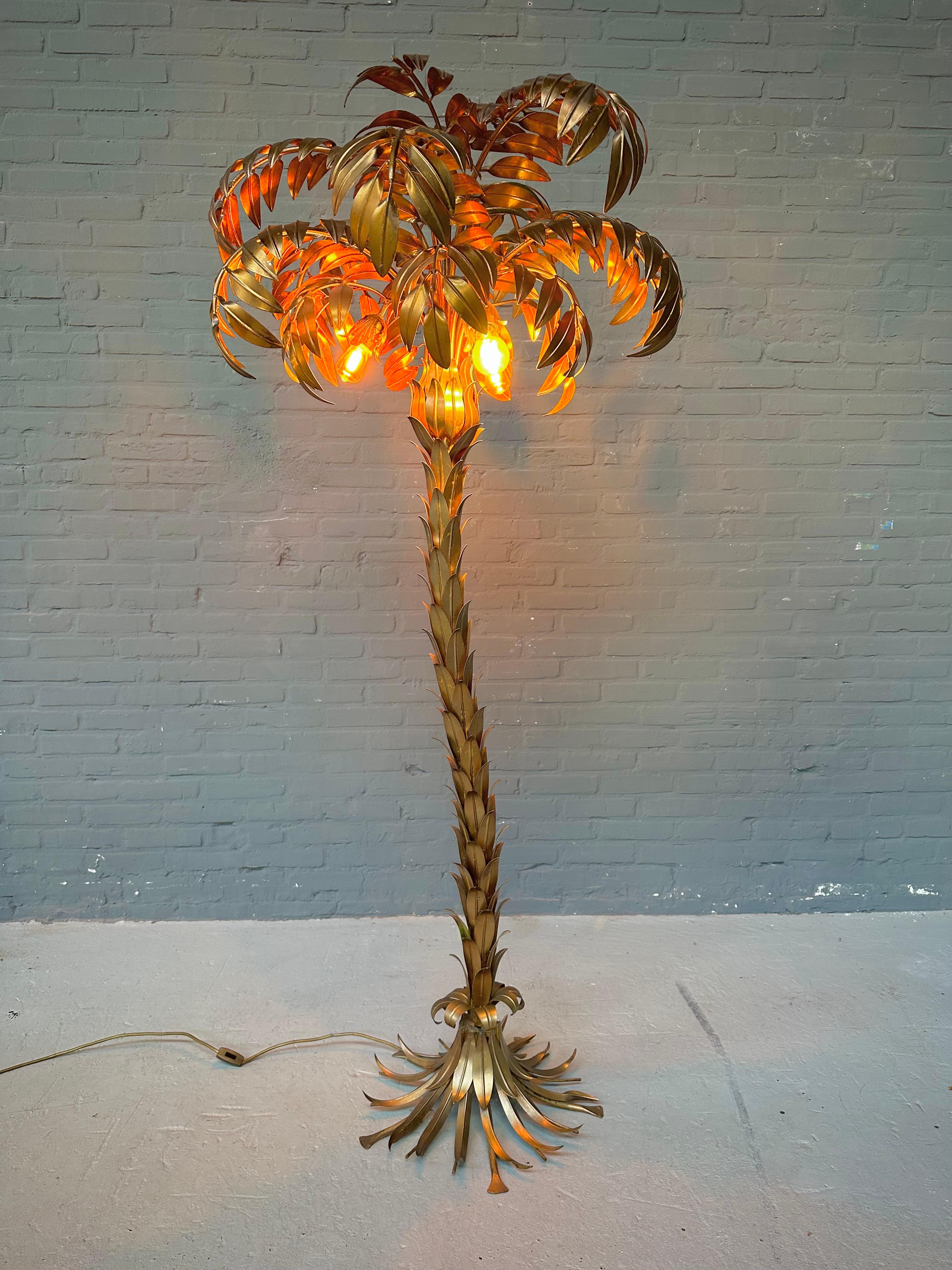 Vintage Handmade Large Gilded Metal Palm Tree Floorlamp by Hans Kögl, 1970s. 4