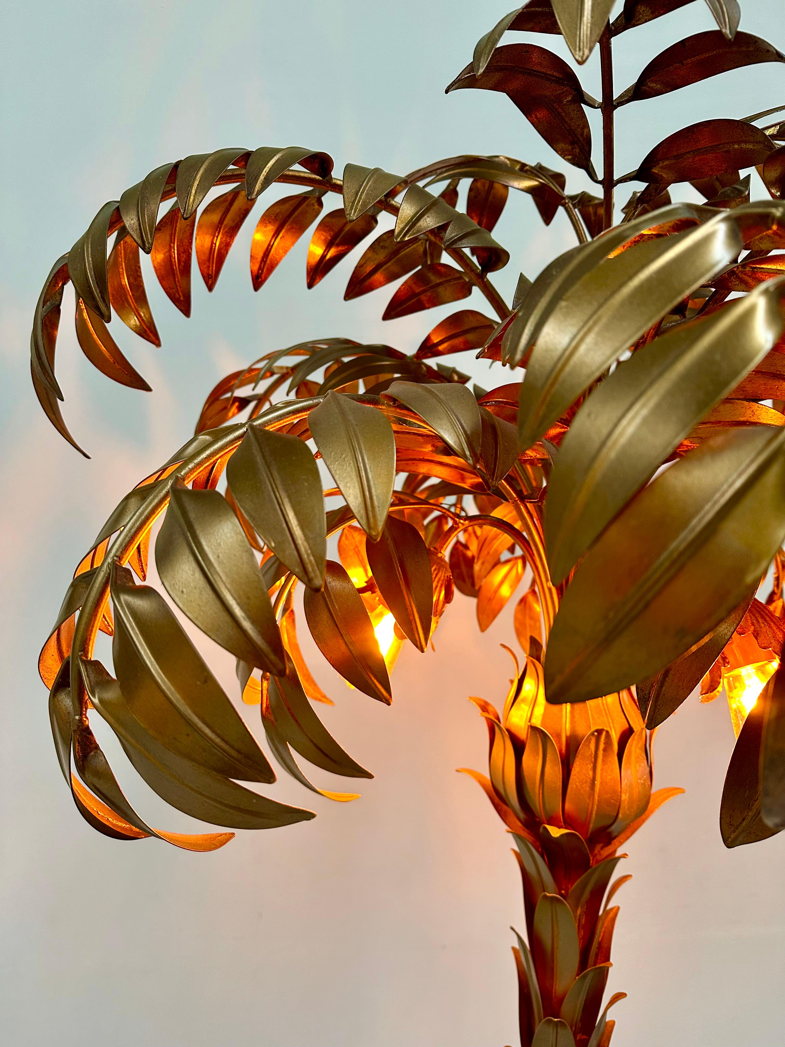 Vintage Handmade Large Gilded Metal Palm Tree Floorlamp by Hans Kögl, 1970s. 6