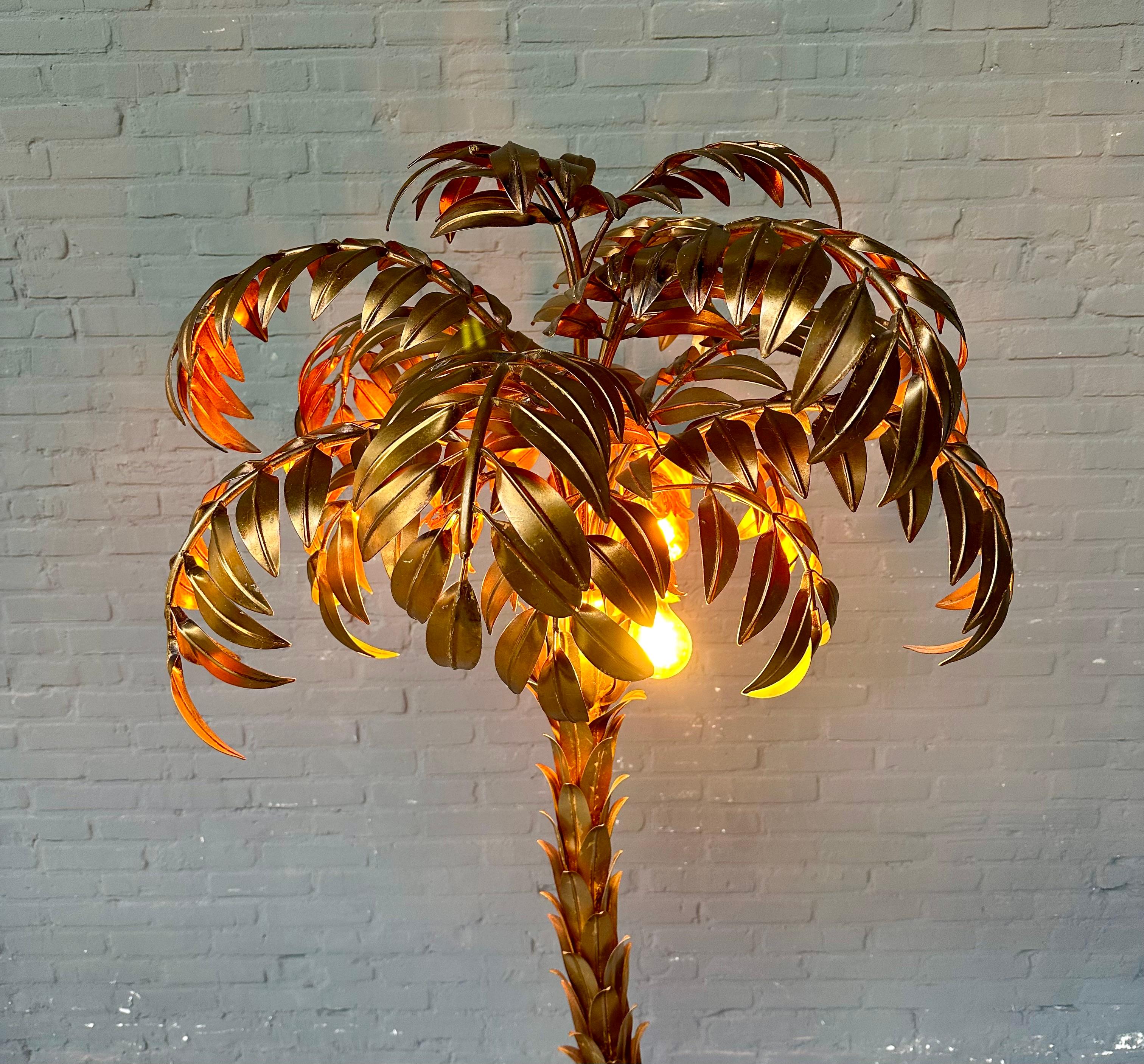 Vintage Handmade Large Gilded Metal Palm Tree Floorlamp by Hans Kögl, 1970s. 8