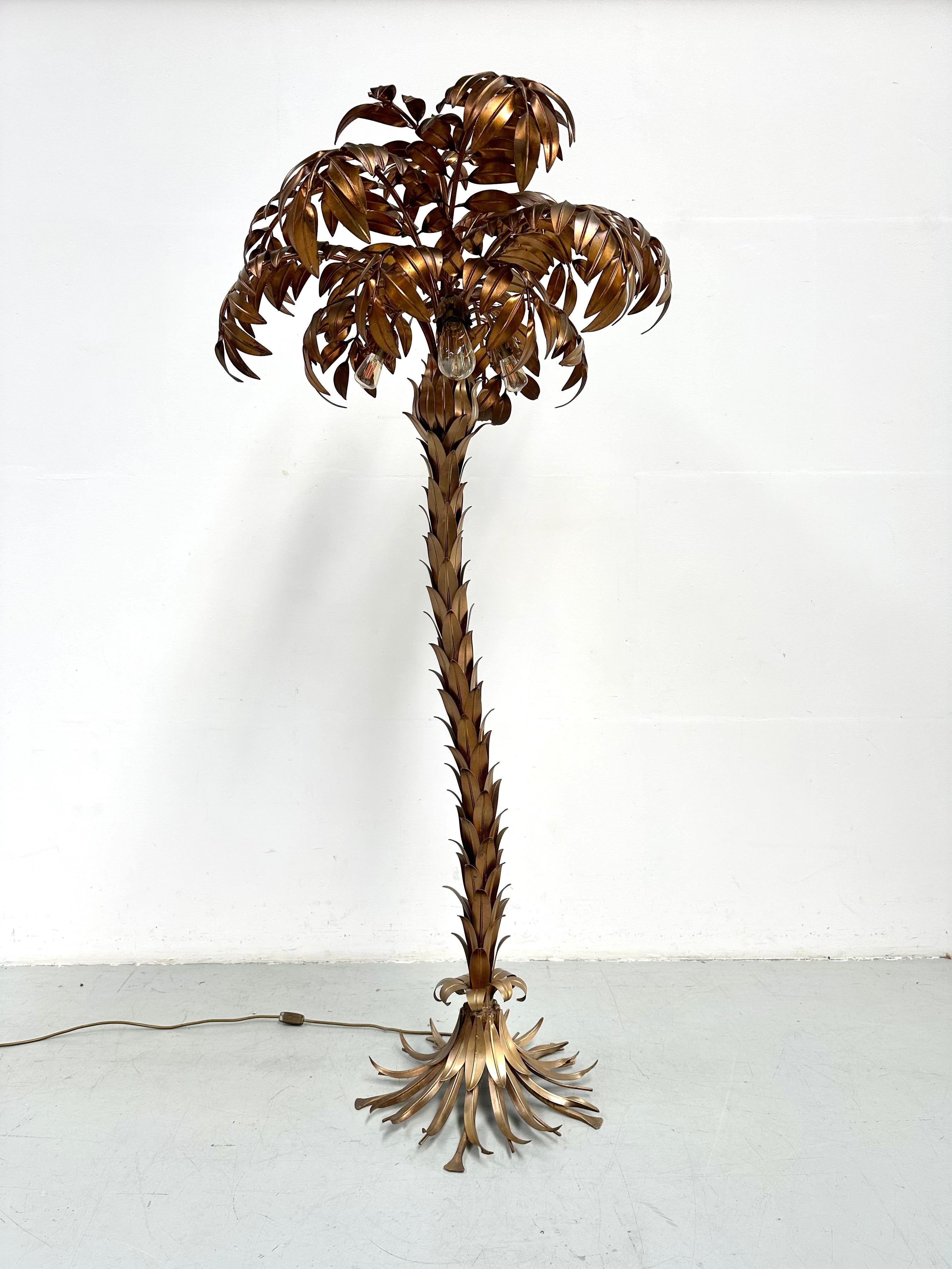 Vintage Handmade Large Gilded Metal Palm Tree Floorlamp by Hans Kögl, 1970s. 1