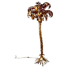 Vintage Handmade Large Gilded Metal Palm Tree Floorlamp by Hans Kögl, 1970s.