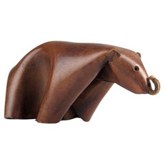 Vintage handmade Leather Bear Figure, 1960s