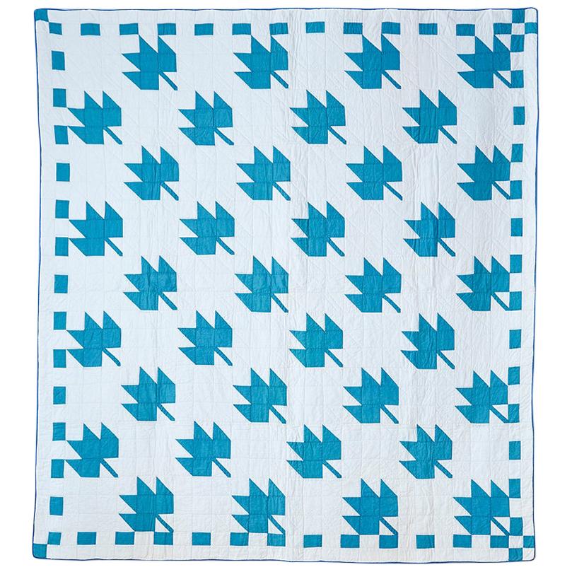 Vintage Handmade "Maple Leaf" Quilt in White and Blue, USA, 1930s