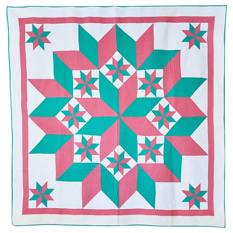 Vintage Handmade "Mennonite Broken Star" Patchwork Quilt, USA, 1930s For Sale