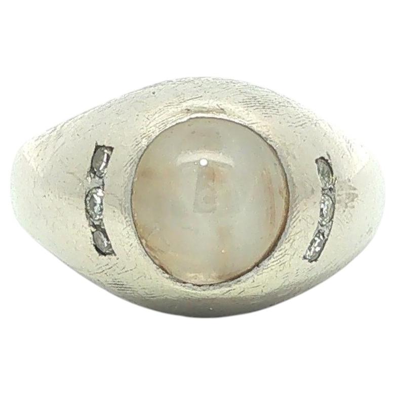 Vintage Handmade Men's White Gold Gray Star Sapphire Diamond Pinky Ring