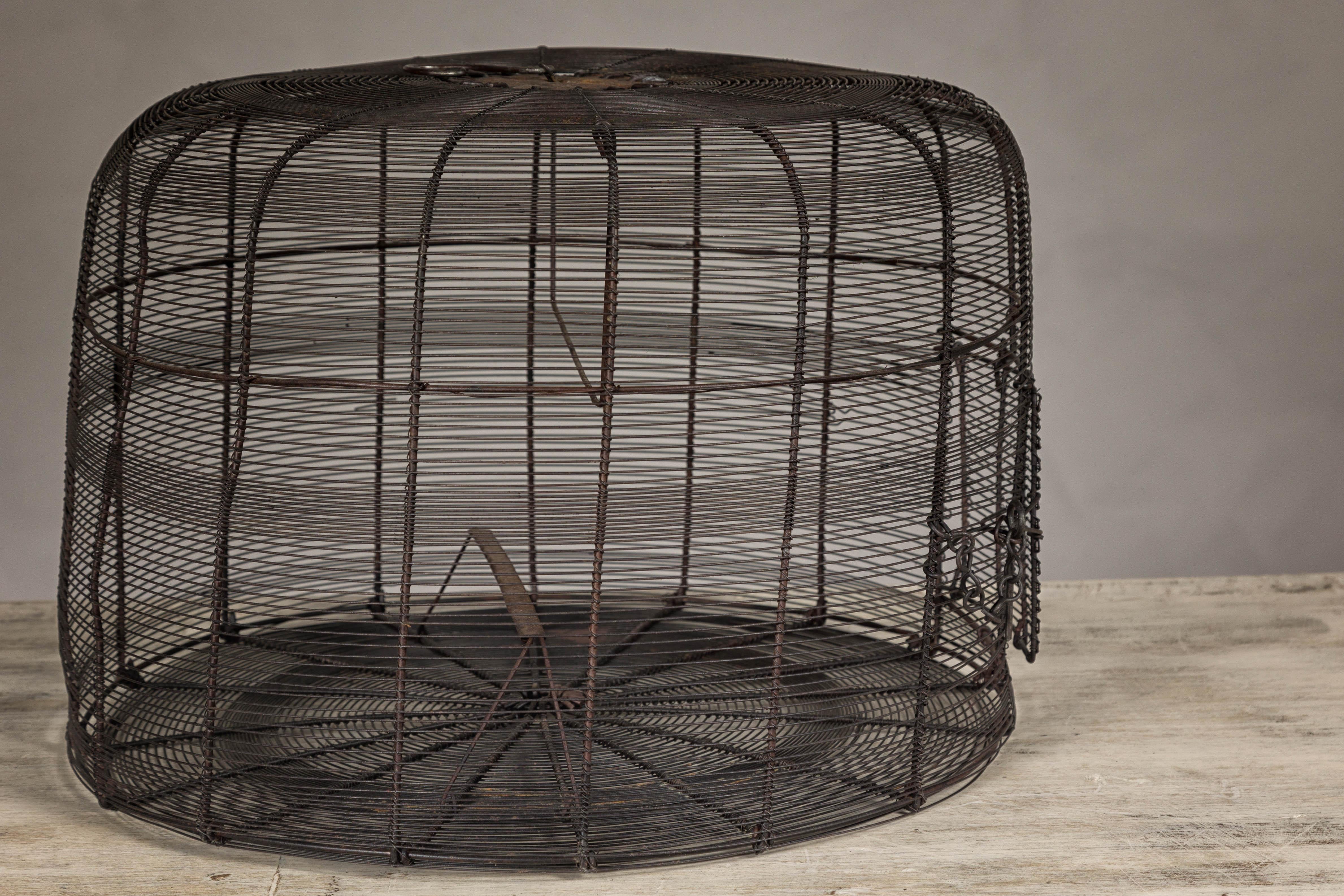 Vintage Handmade Metal Round Shaped Birdcage with Rustic Character For Sale 5