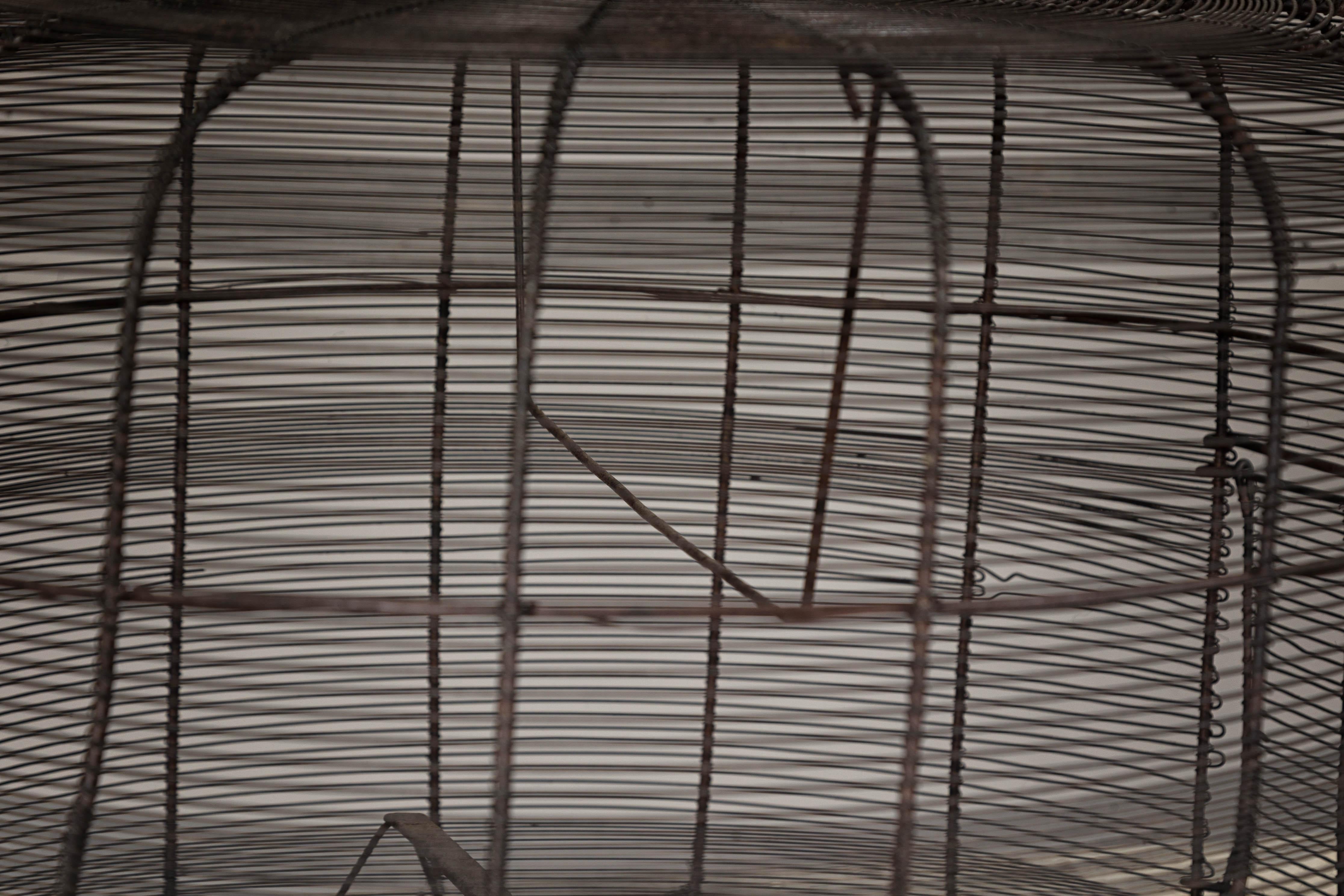 Vintage Handmade Metal Round Shaped Birdcage with Rustic Character For Sale 7